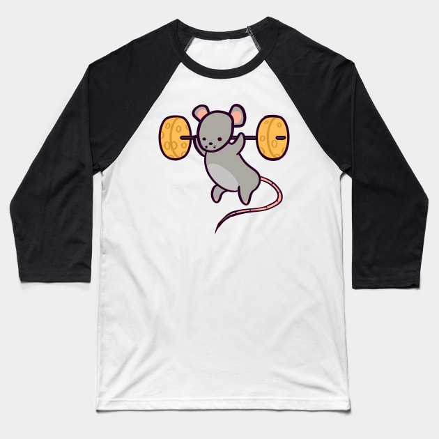 Cute Gym Rat Cheese Squat Baseball T-Shirt by ThumboArtBumbo